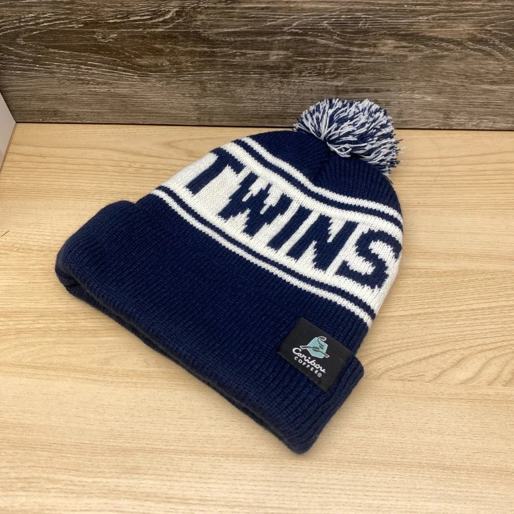 Minnesota Twins Hat Cap‎ Beanie Blue White MLB Baseball Pom Caribou Coffee
